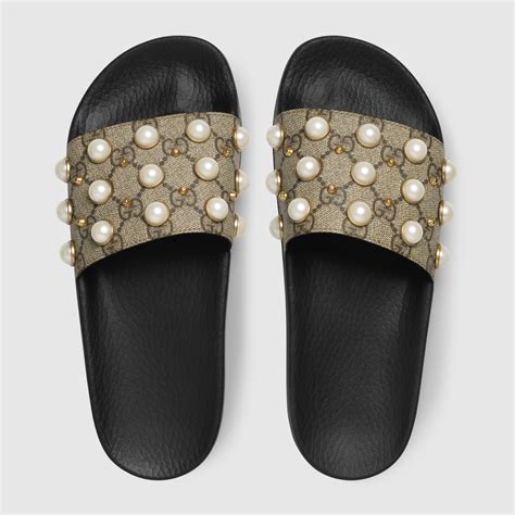 gucci slide with pearls|all black gucci slides women's.